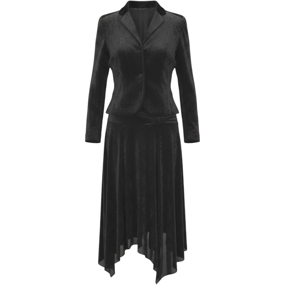 VTG Express Black Crushed Velvet Blazer Handkerchief Skirt Set Womens S Witchy